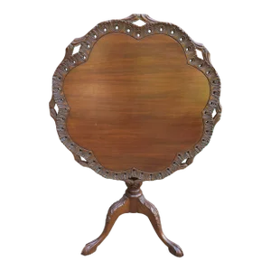 Georgian Style Mahogany Carved Galleried Tilt Top Tea Table