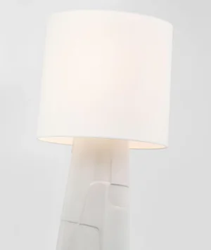 Barbara Barry for Visual Comfort Signature Braque Medium Debossed Table Lamp in Mixed White with Linen Shade