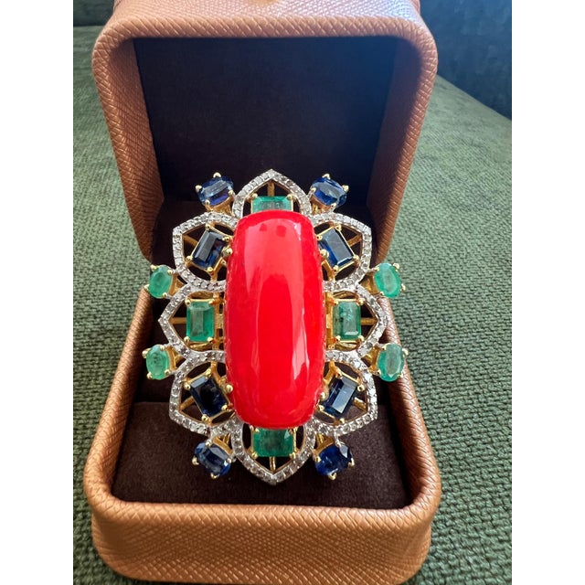 Bochic "Orient" Vintage Diamond, Emeralds, Sapphire & Opal Ring Set 18K Gold & silver For Sale - Image 9 of 18