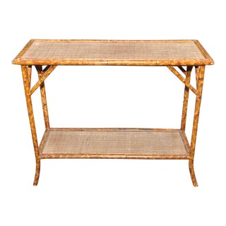 Mid 20th Century Vintage Burnt Bamboo Console Table For Sale