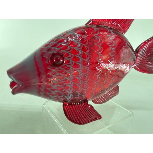 Ruby-Red Large Art Glass Fish Figurine by Chris Belleau, Signet. For Sale In Providence - Image 6 of 10