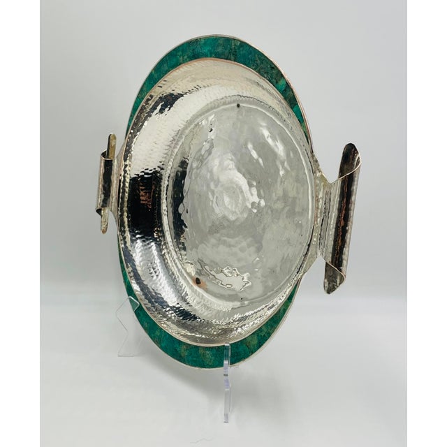 1980s 1980s Emilia Castillo Silver-Plated Serving Bowl With Malachite Inlay, Mexican Design For Sale - Image 5 of 18
