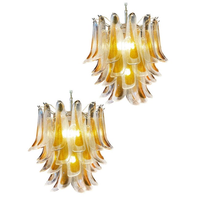 Vintage Italian Murano Chandelier with 41 Glass Amber Petals, 1990s For Sale - Image 3 of 17