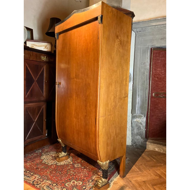 19th Century Biedermeier Fruitwood Armoire with Dolphin Carvings and Gilt Detail For Sale - Image 6 of 11