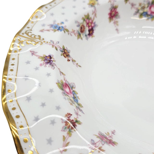 Mid 20th Century Royal Crown Derby Antoinette Fine Bone China Rim Soup Bowl Royal England 8.75” For Sale - Image 5 of 9