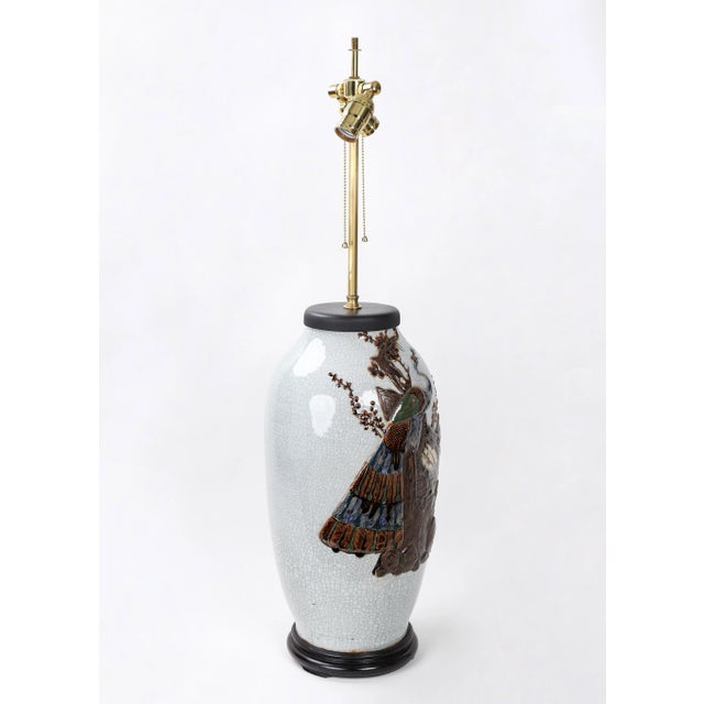 Mid 19th Century 19th Century Vintage Ge Kiln Bottle Table Lamp With Raise Sculpture Pattern For Sale - Image 5 of 8