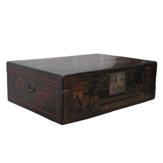 Small Hand Painted Antique Accent Trunk Table For Sale - Image 4 of 9