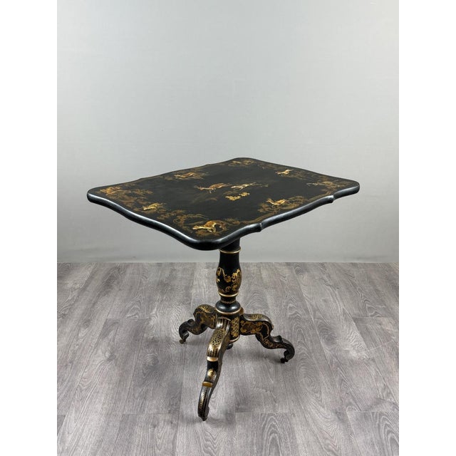 19th Century Napoleon III Folding Table in Black Lacquered Wood with Gilt Decoration For Sale - Image 9 of 11