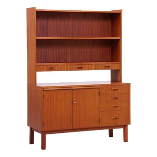 Mid-Century Teak Bookshelf with Drawers and Hutch For Sale