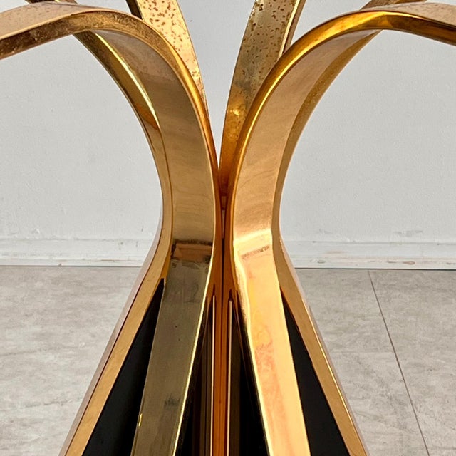 Gold Sculptural Circular Dining Table in Gilded Metal and Smoked Glass from Renato Zevi, 1970s For Sale - Image 8 of 10