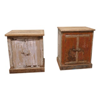 French Rustic 2-Door Cupboards with Distressed Paint, Set of 2 For Sale