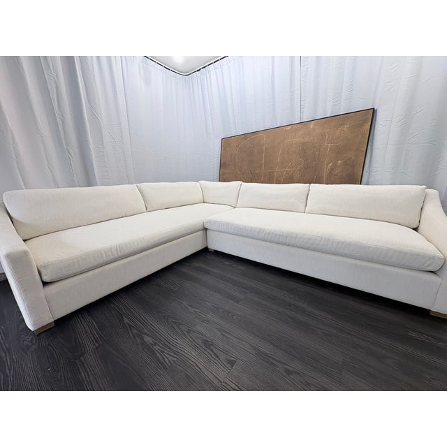 Rh Belgian Classic Slope Arm Bench-Cushion L-Sectional | Down | Perennials® Performance Textured Two-Tone Linen – Natural For Sale - Image 10 of 18