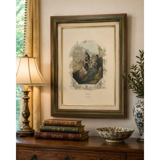 19th-Century Spanish “La Fiesta De Los Toros” Hand-Colored Engraving, Framed For Sale - Image 4 of 4
