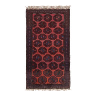 Hand-Knotted Antique Baluch Rug in Red Blue Tribal Geometric Pattern For Sale