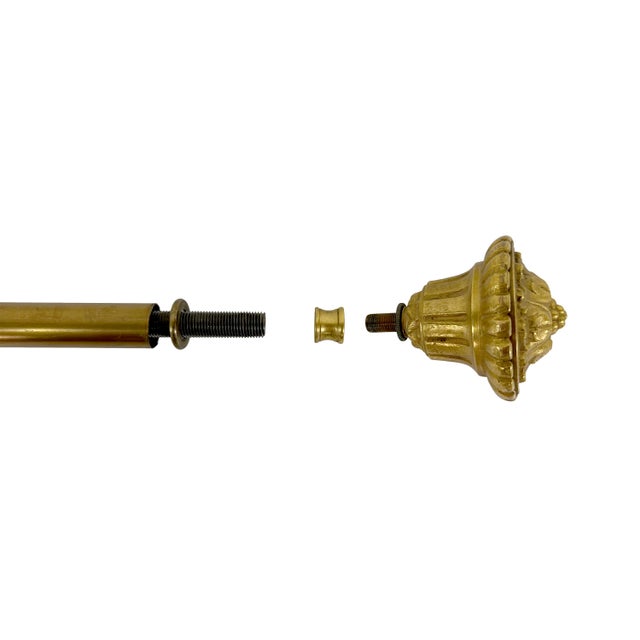Vintage Brass Towel Bar or Curtain Rod With Ornate Cast Finials & Greek Key Mounting Brackets For Sale - Image 11 of 14