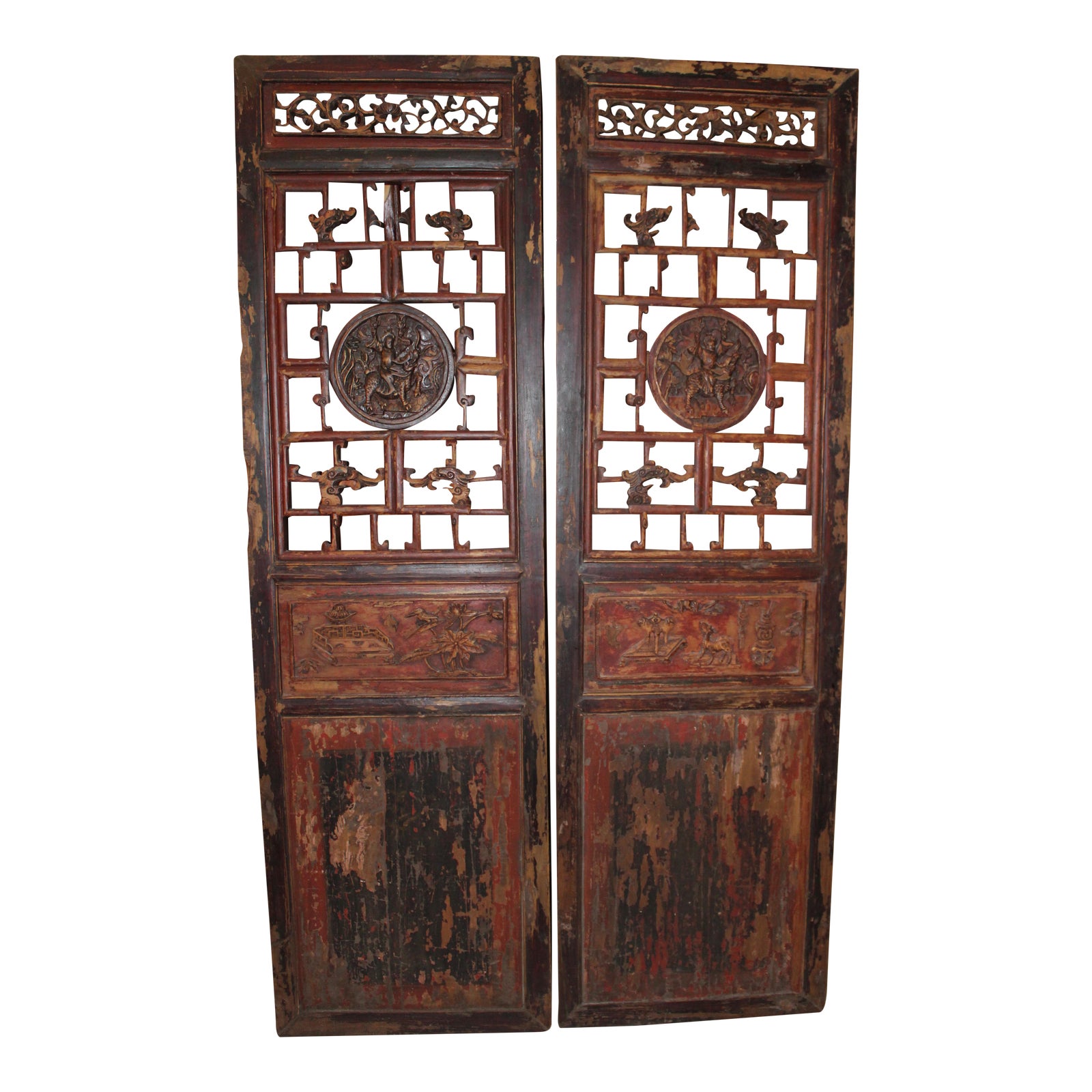 Antique Chinese Door Panels Wall Decor - A Pair | Chairish