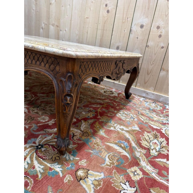 1950s Louis XV Style Coffee Table in Walnut with Marble Top, 1950s For Sale - Image 5 of 9