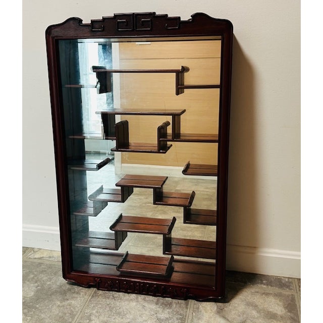 Chinese hand artful solid rosewood Oriental wall curio. You won’t believe your eyes. Deep rich wood grains. Beveled glass....