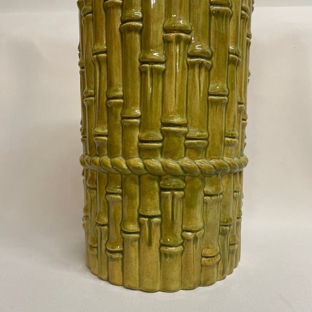 Mid-Century Modern 1970s Vintage Faux Bamboo Ceramic Umbrella Stand For Sale - Image 3 of 6
