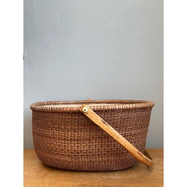 Vintage Shaker Handled Woven Rattan Basket For Sale - Image 12 of 16