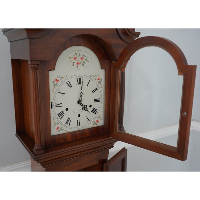 Wood Elmer Stennes Mahogany Dropleaf Dwarf Grandfather Hall Clock For Sale - Image 7 of 12