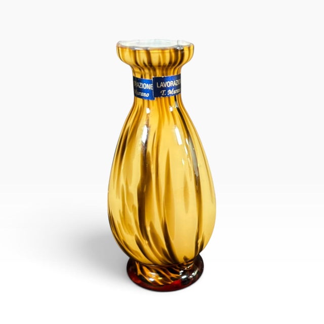 Vintage Murano Amber Swirl Art Glass Bud Vase, 1980s Italian Hand Blown (6" Height) For Sale - Image 12 of 15