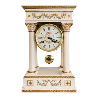 1980s Franklin Mint “The Empress Josephine” Neoclassical Mantel Clock – White & Gilt For Sale