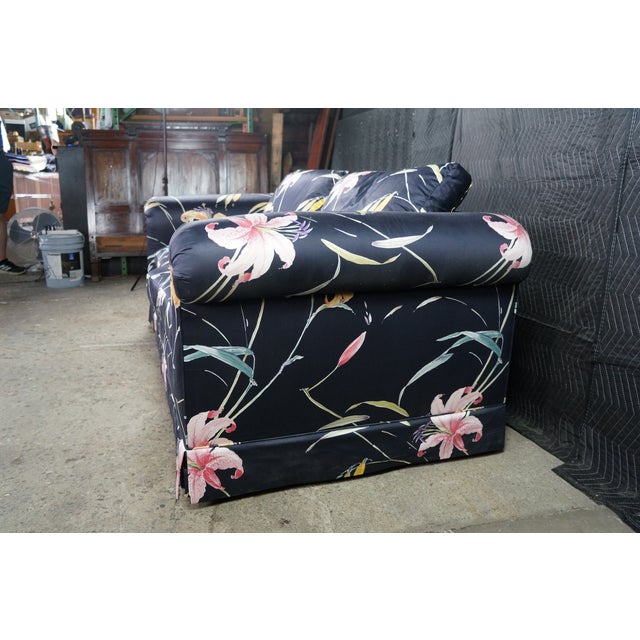 Pair Mid Century Erwin-Lambeth for John Stuart Botanical Lily Rolled Arm Sofas For Sale - Image 16 of 17