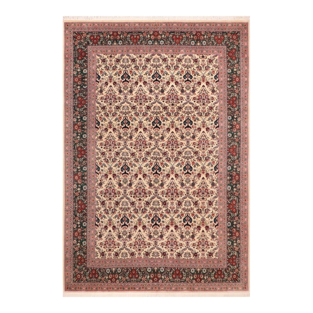 Shabby Chic Kazveen Pak-Persian Ivory/Green Wool Rug - 9'10'' X 14'2'' For Sale
