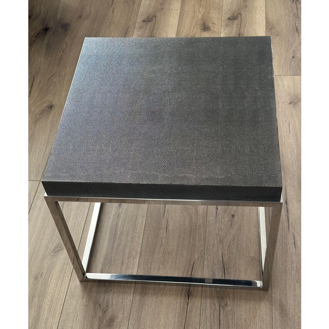 Restoration Hardware Faux Shagreen Cube Side Table With Polished Nickel Base For Sale - Image 9 of 11