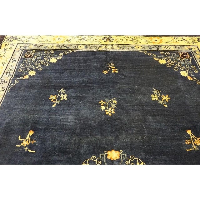 Chinese 1930s Navy Blue 4 Pointed Star Medallion Antique Chinese Peking Room Size Rug For Sale - Image 3 of 9