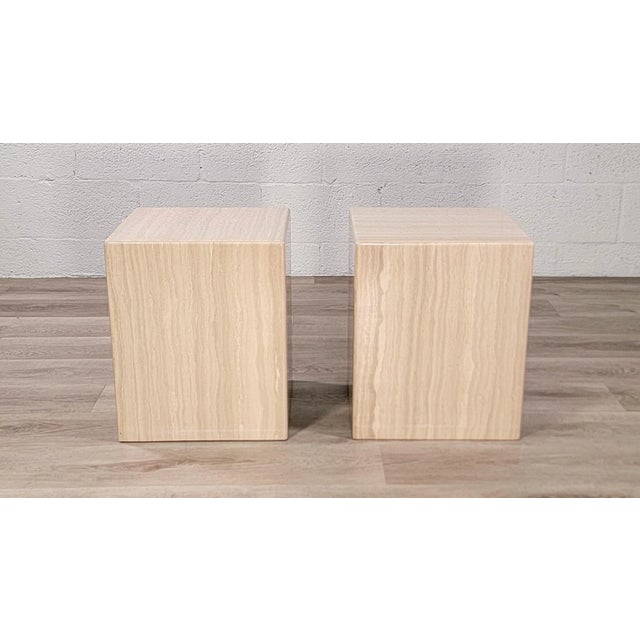 Postmodern Post-Modern Travertine Cube Side Tables For Sale - Image 3 of 10