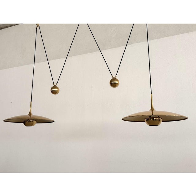 Gold Onos 55 Double Pull Brass Pendant with Counter Weights by Florian Schulz, 1970s For Sale - Image 8 of 15