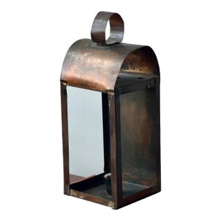 Antique Copper + Tin Lantern Candle Holder For Sale
