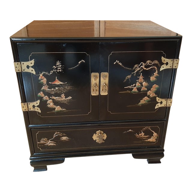 Vintage Black Laquer Asian Nightstand Chairish