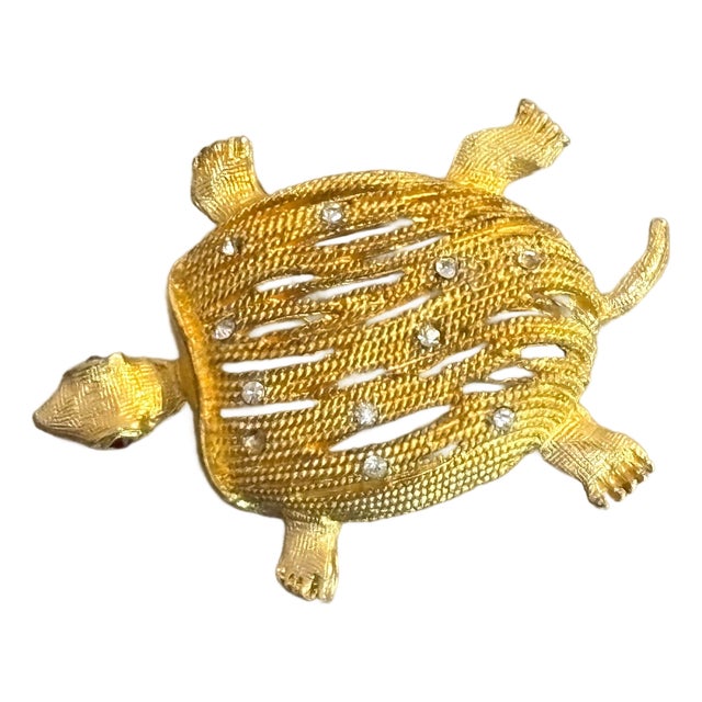 Sea Turtle Gold Tone/Rhinestone Brooch For Sale