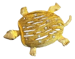 Sea Turtle Gold Tone/Rhinestone Brooch