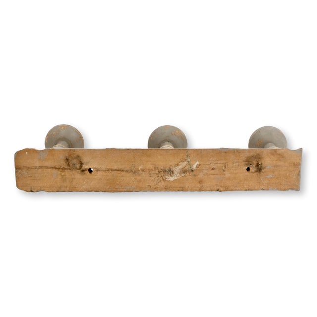 Early 20th century French faux bamboo coat and hat rack retaining its original soft grey paint with worn gilt accents....