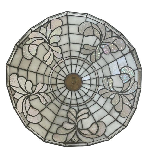 Vintage Tiffany Style Stained Hanging Lamp Shade. 1980s. Soft Colors For Sale - Image 4 of 9