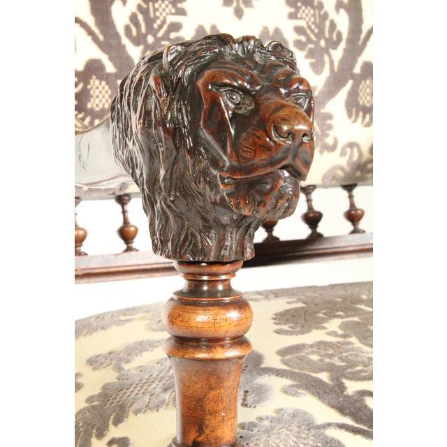 Pair of Louis XIV Style Walnut Armchairs With Lion Carved Arms For Sale - Image 9 of 12