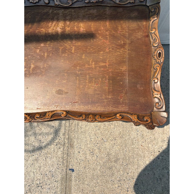 Early 20th Century Spanish Revival Carved Walnut Coffee Table With Bird Motif, Baroque Style For Sale - Image 9 of 10