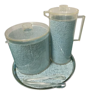 Mid-Century Turquoise Blue Ice Bucket Pitcher Bar Set- 4 Pieces