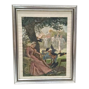 Antique Tennis Scene Engraving