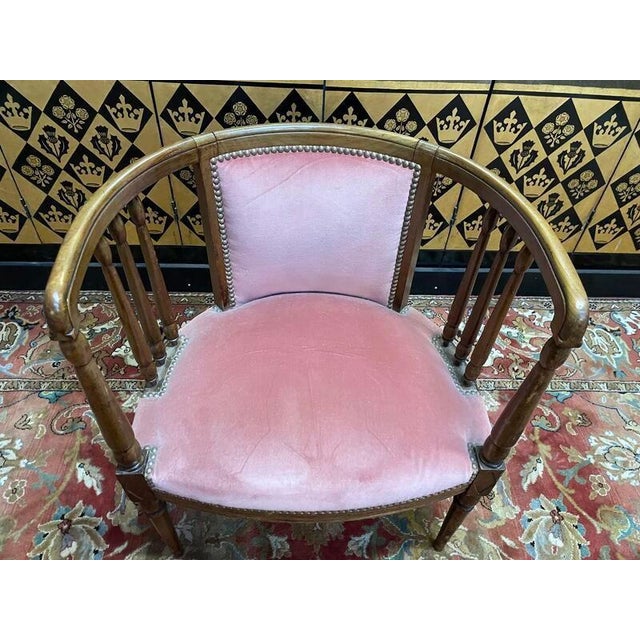 English Mahogany and Pink Velvet Office Chair For Sale - Image 4 of 6