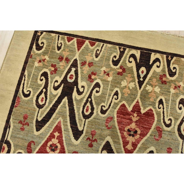 Ikat Rug 6’1” X 8’10” Blue Wool Hand-Knotted Oriental Carpet For Sale In Philadelphia - Image 6 of 14