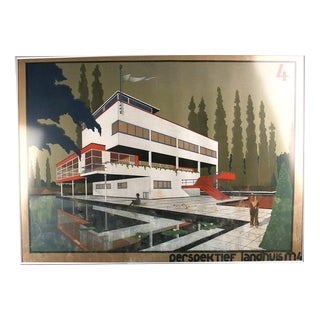 Marcel Seger, Bauhaus Villa, 1932, Charcoal, Pastel & Paper, Framed, Set of 2 For Sale