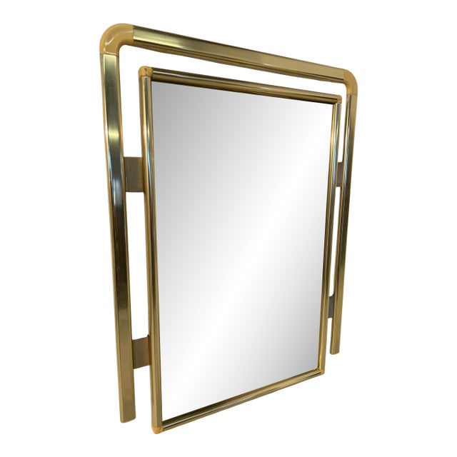 Vintage Italian Brass and Lucite Wall Mirror 1970s For Sale
