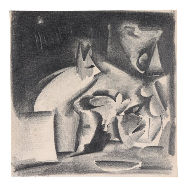 "A Table" 20th Century Organic Monochromatic Abstract Graphite For Sale