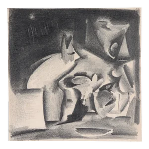"A Table" 20th Century Organic Monochromatic Abstract Graphite