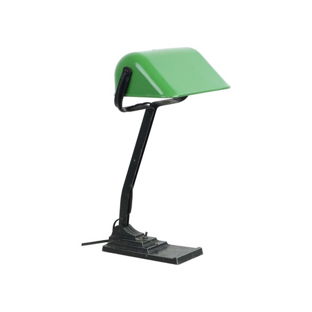 Art Deco Model 52 Banker's Desk Lamp with Green Enamel Shade from Erpe, 1920s For Sale - Image 6 of 11